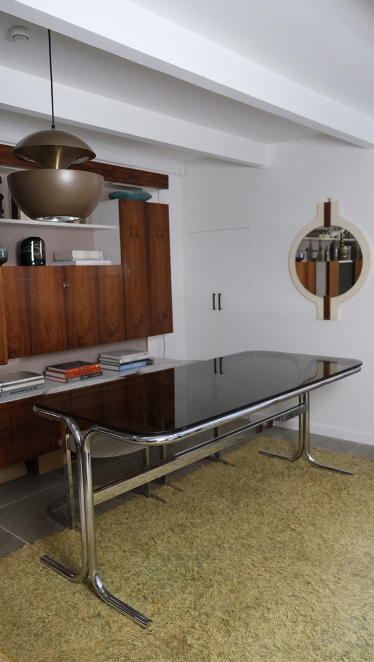 Table à repas en chrome et verre fumé