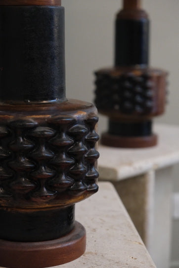 Paire de lampes céramique et bois - Luminaires - La Nouvelle Galerie