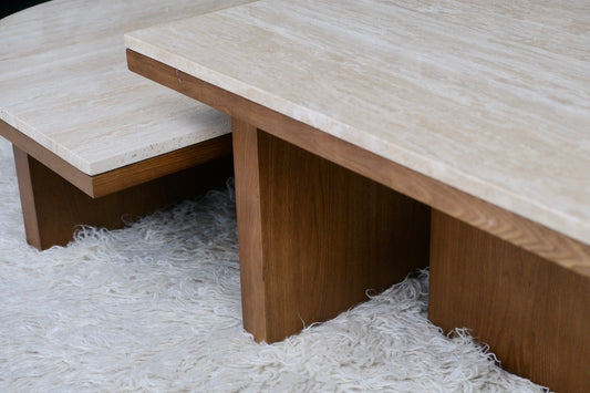 Tables basses en bois et travertin - Tables - La Nouvelle galerie