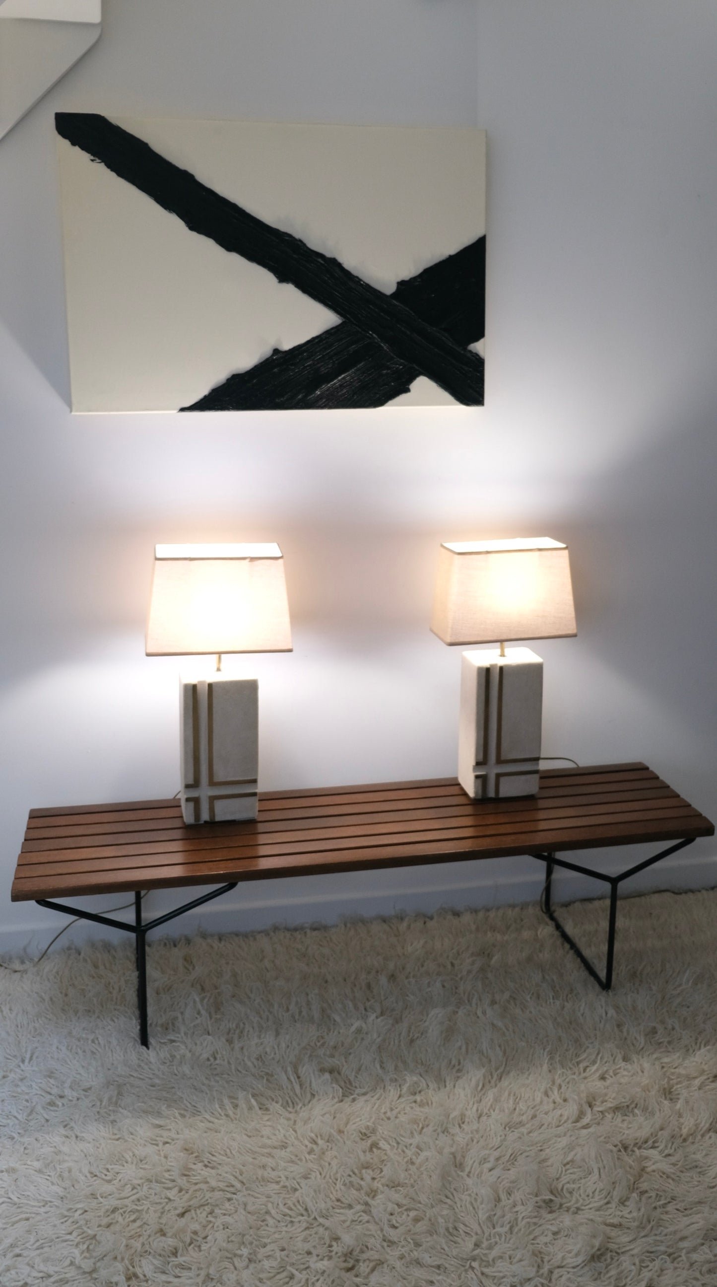 Paire de lampes en pierre et laiton - Luminaires - La Nouvelle Galerie