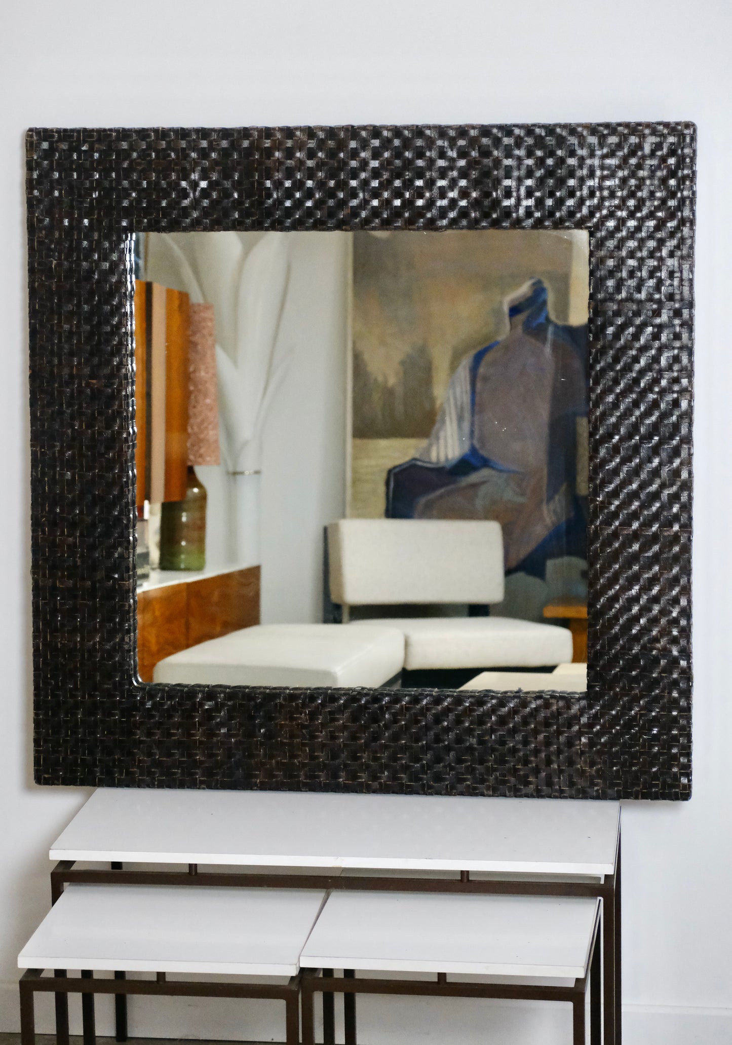 Grand miroir en rotin tressé