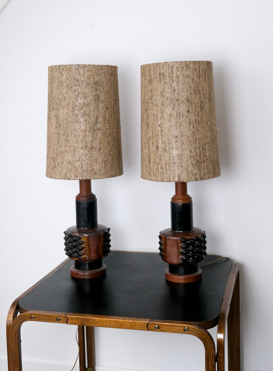 Paire de lampes céramique et bois - Luminaires - La Nouvelle Galerie