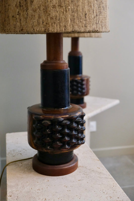 Paire de lampes céramique et bois - Luminaires - La Nouvelle Galerie
